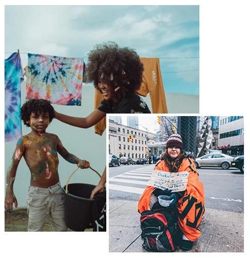 Family and homelessness support collage